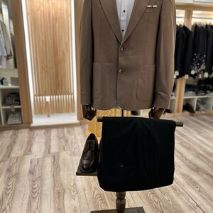 Men's Brown Suit with Black Trousers